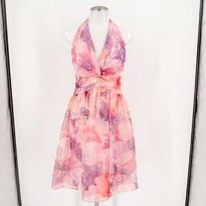 David Meister Floral Organza Halter Dress